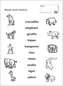 Вправи для дітей. З'єднати назву тварини англійською мовою з її зображенням